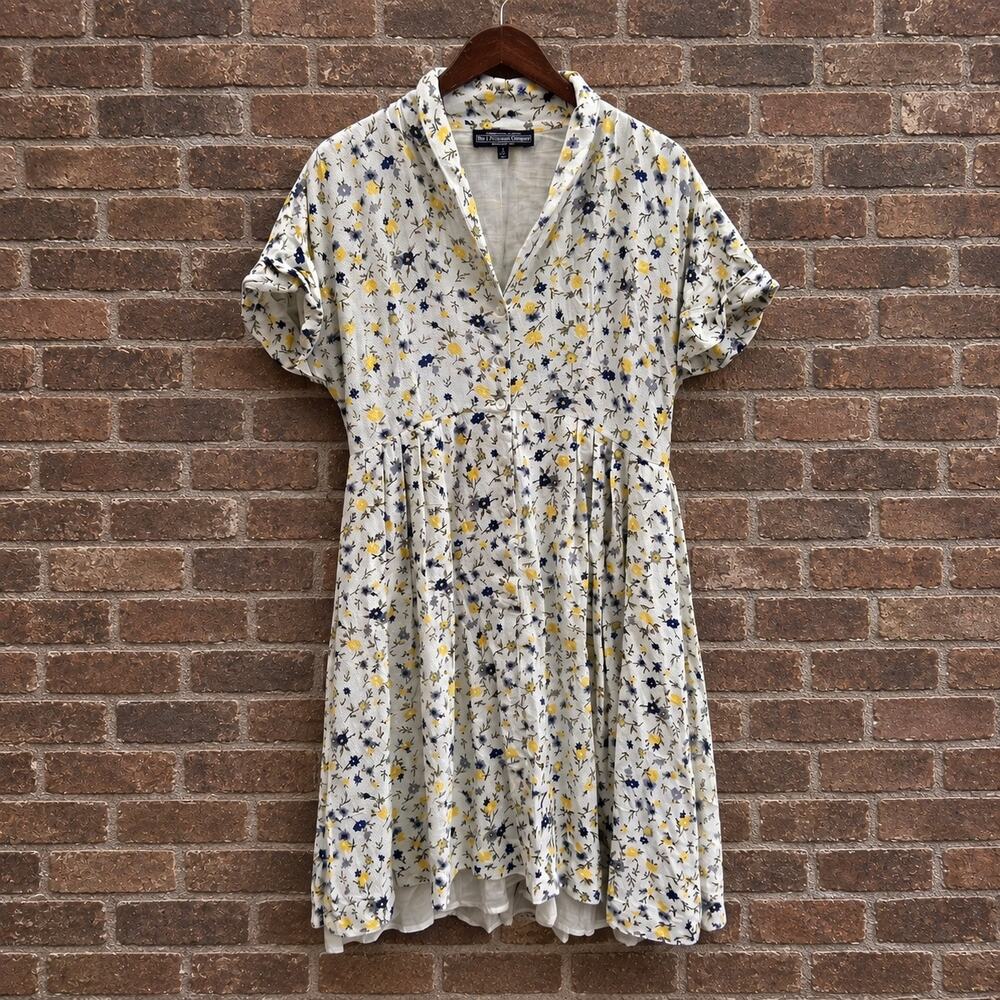 Vintage J. Peterman Ditsy Floral Cottagecore Midi Dress Tie Waist M